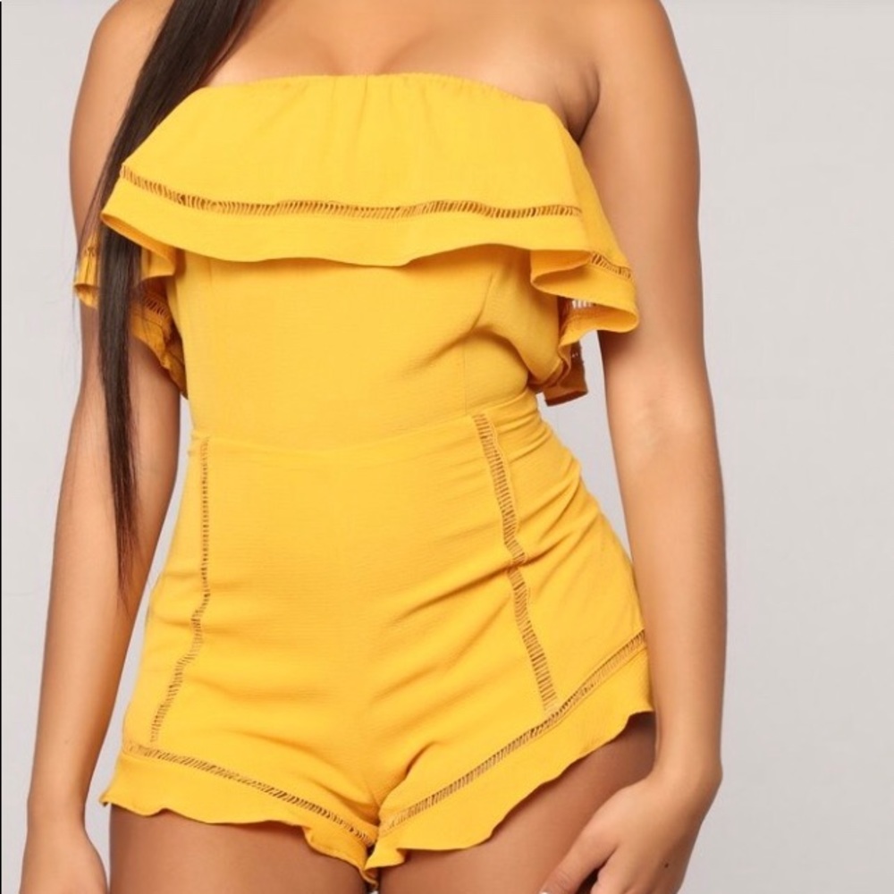 Yellow off the shoulder romper